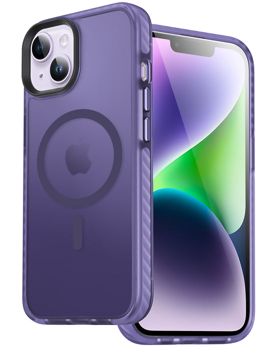 DASFOND Magnetic Designed for iPhone 14/13 Case, Compatible with Magsafe, Military Grade Drop Protective with Shockproof Strip, Translucent Matte Back Phone case for iPhone 14/13 6.1'', Purple