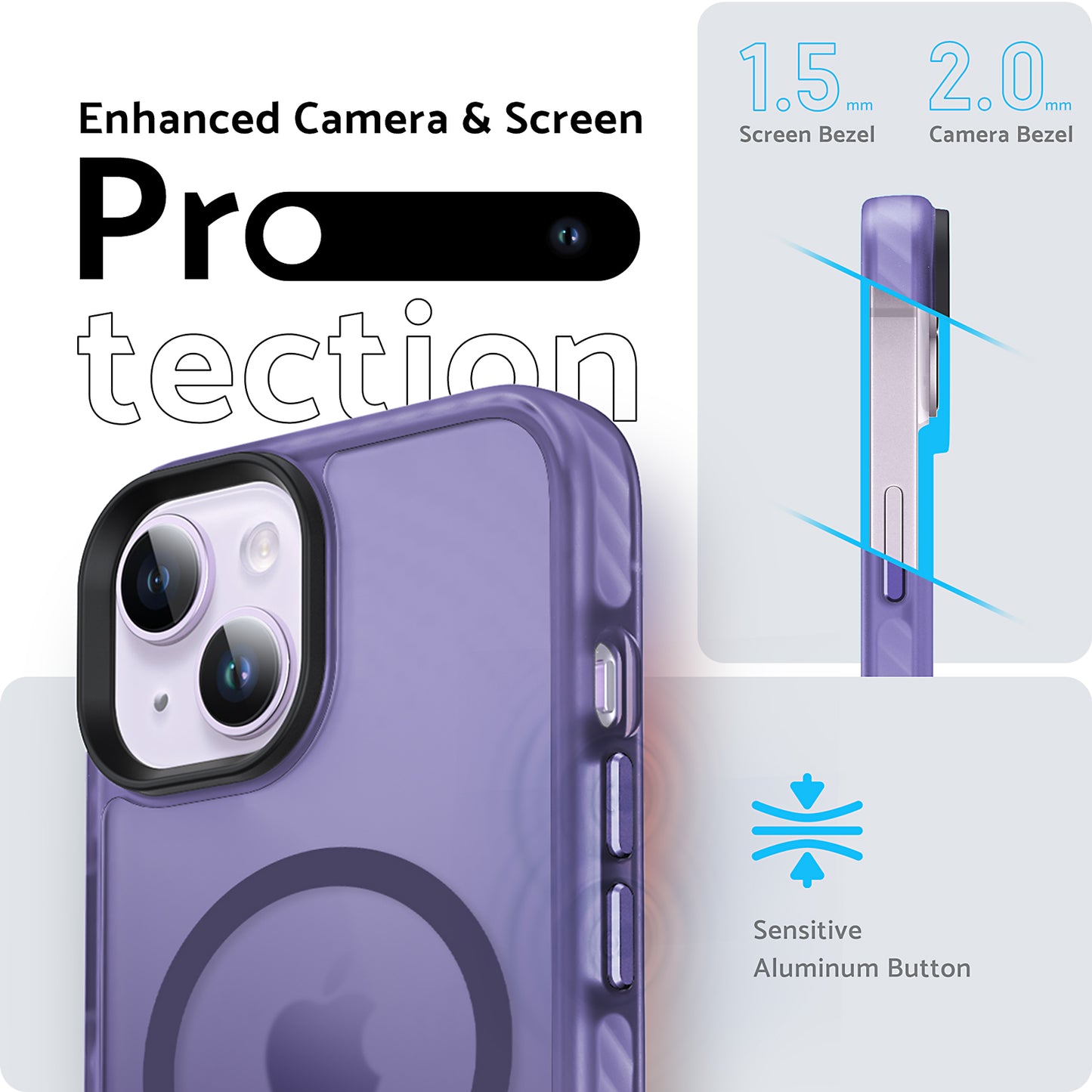 DASFOND Magnetic Designed for iPhone 14/13 Case, Compatible with Magsafe, Military Grade Drop Protective with Shockproof Strip, Translucent Matte Back Phone case for iPhone 14/13 6.1'', Purple